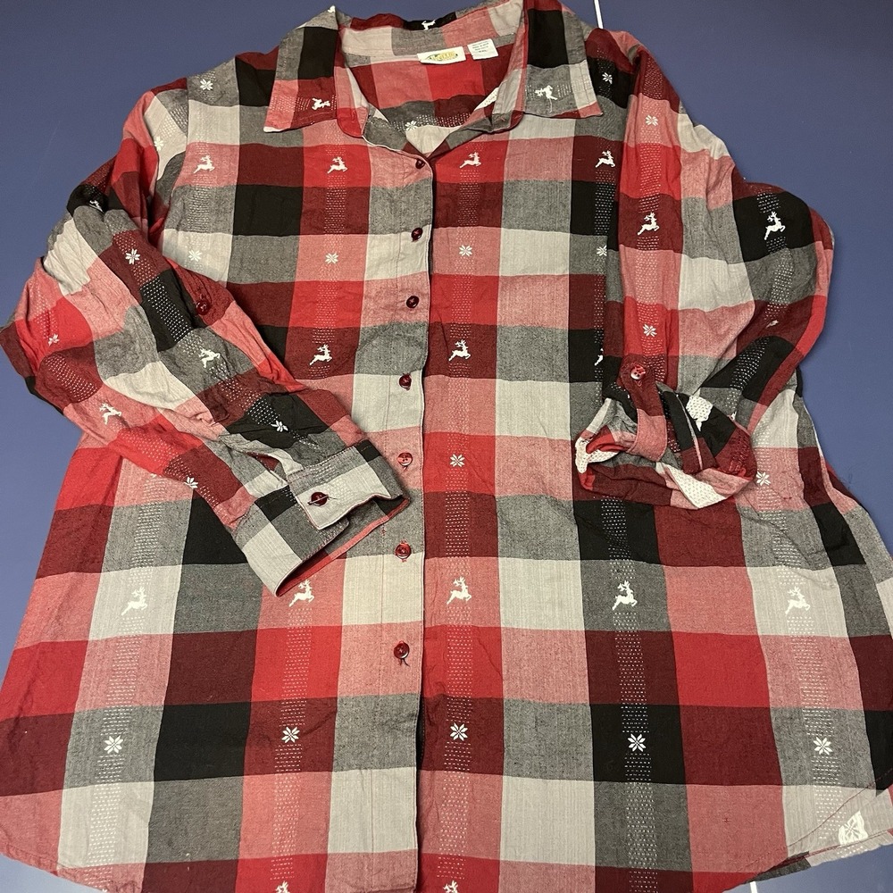 Collections‎ Inc  Reindeer And Snowflake Plaid Button Down Shirt XXL  Christmas - Picture 8 of 14